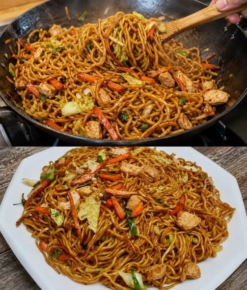 Chinesische Hähnchen Nudeln mit 200 g saftigem Fleisch und frischem Gemüse