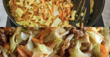 Chinesischer Kohl mit Hackfleisch auf einem Teller serviert