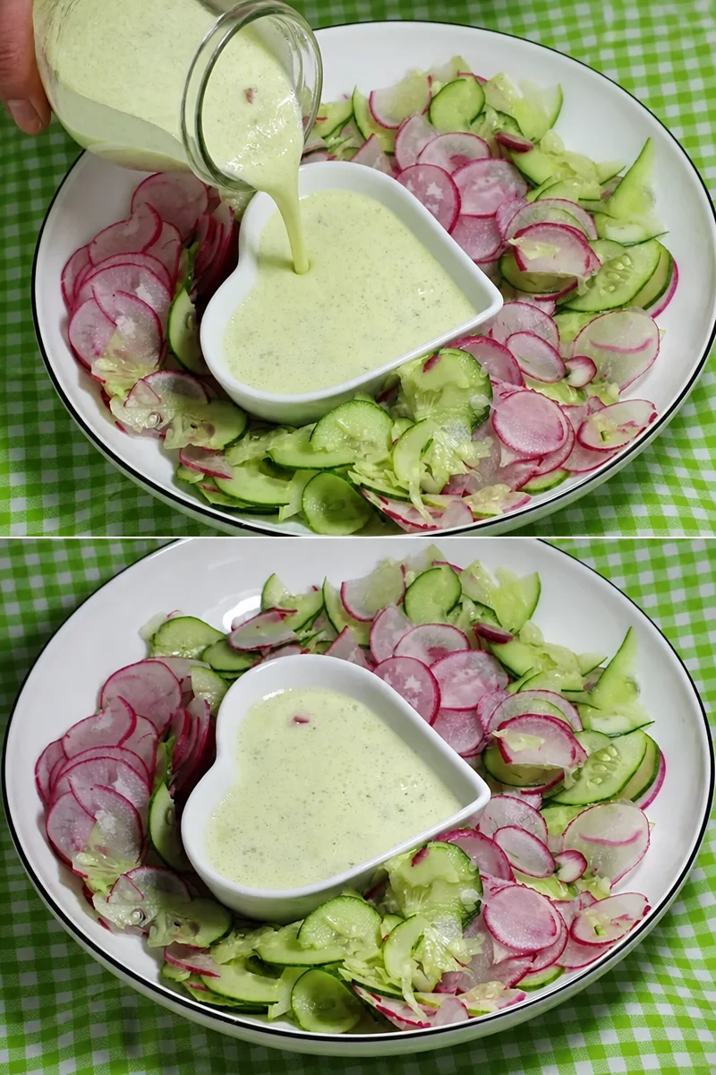 Cremiges Sauerrahm-Joghurt-Dressing über frischem Salat