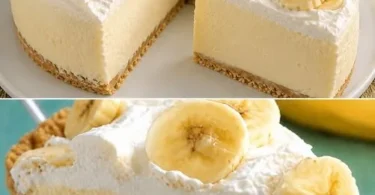 Leckere sanfte Bananentorte auf einem Teller mit Banane und Sahne