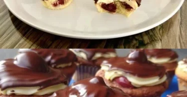 Leckere Donauwellen Muffins mit Schokolade und Kirschen