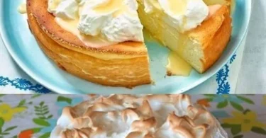 Eierlikör Käsekuchen ohne Boden auf einem Teller serviert