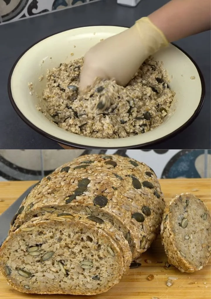 Brot aus Kernen und Haferflocken auf einem Holzbrett