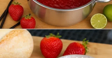 Erdbeermarmelade mit Vanille in einem Glas