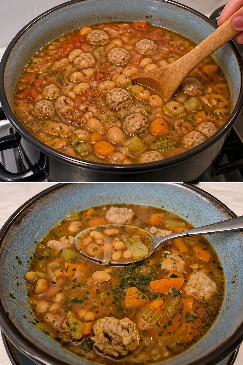 Einfallsreiche Fasolada, griechische Bohnensuppe in einer Schüssel serviert.