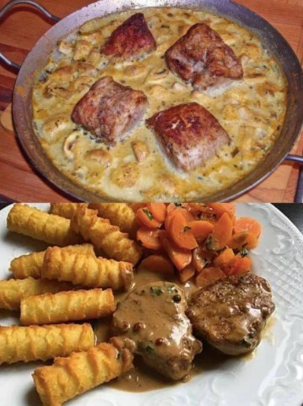 Zartes Fillet Roast in einer cremigen Senf-Käse-Sauce.