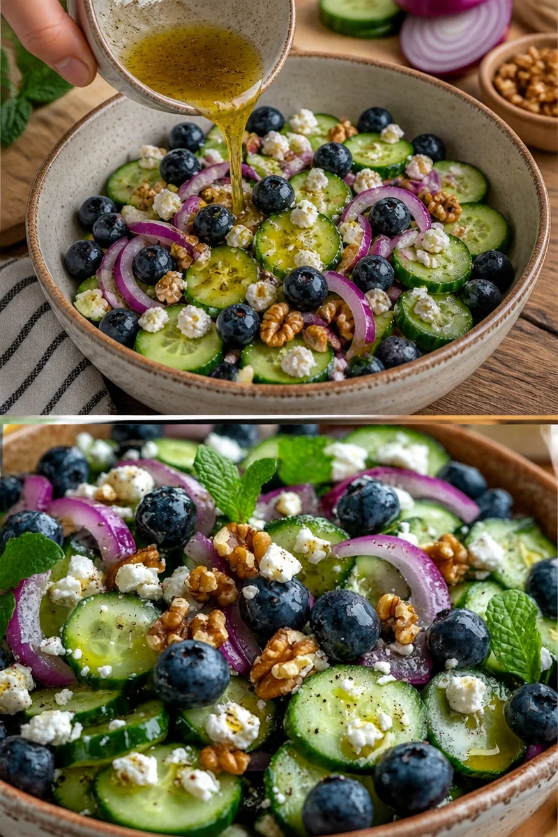 Frischer Gurken-Blaubeer-Salat mit knackigen Gurken und saftigen Blaubeeren