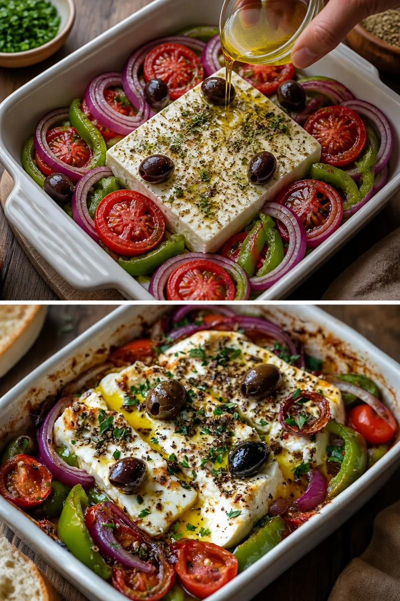 Gebackener Schafskäse nach griechischer Art, serviert mit frischen Kräutern.
