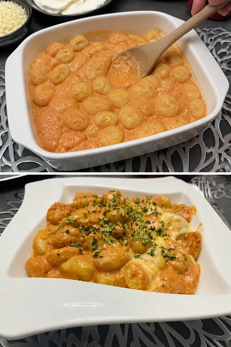 Gnocchi aus dem Ofen in einer aromatischen Paprika-Tomaten-Sauce