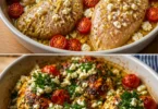 Griechisches Ofenhähnchen mit Feta, Zitrone und Knoblauch, gebacken im Ofen