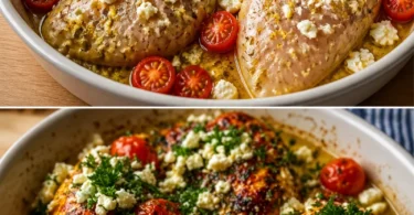 Griechisches Ofenhähnchen mit Feta, Zitrone und Knoblauch, gebacken im Ofen