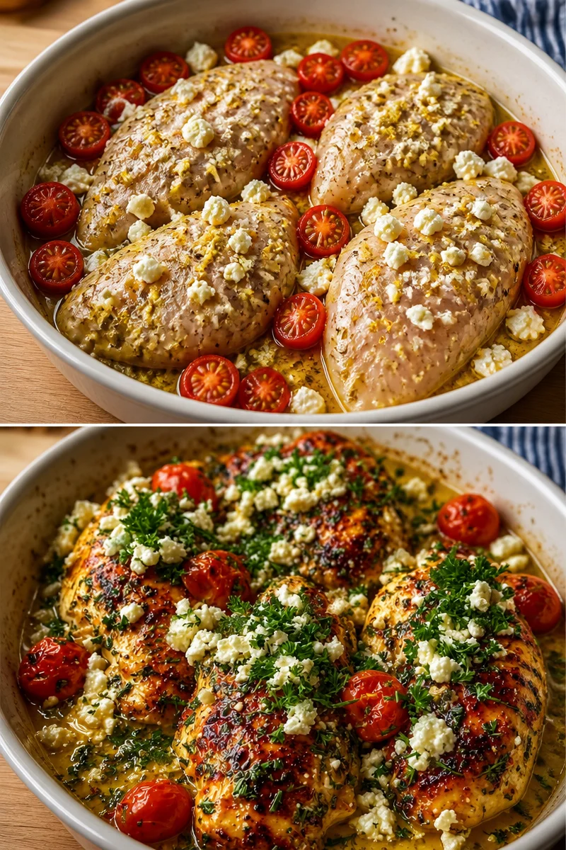 Griechisches Ofenhähnchen mit Feta, Zitrone und Knoblauch, gebacken im Ofen