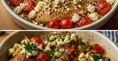 Griechisches Ofenhähnchen mit Feta, Zitrone und Knoblauch im Ofen gebraten