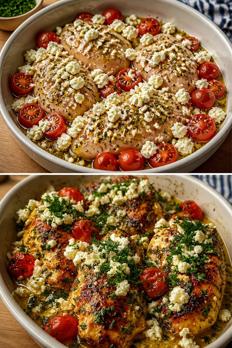 Griechisches Ofenhähnchen mit Feta, Zitrone und Knoblauch im Ofen gebraten