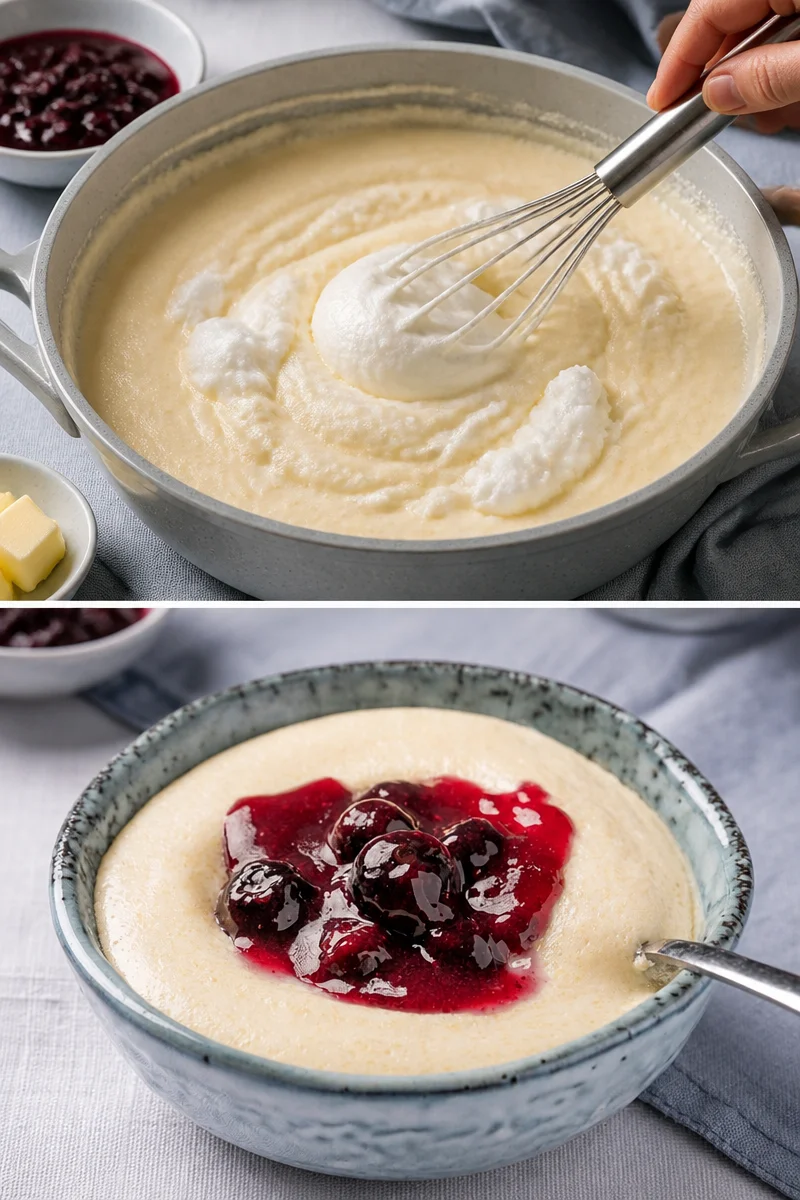 Traditioneller Grießbrei nach Großmutters Rezept, serviert in einer Schüssel.