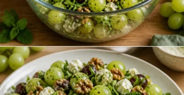 Grüner Trauben-Salat mit Feta in einer Schüssel angerichtet