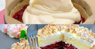 Himmelstorte mit Sauerkirschen auf einem eleganten Dessertteller