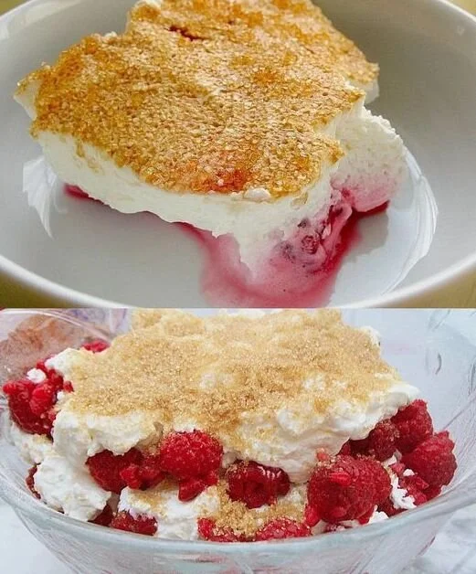 Himmlische Himbeer-Creme in einer Schüssel, dekoriert mit frischen Himbeeren.