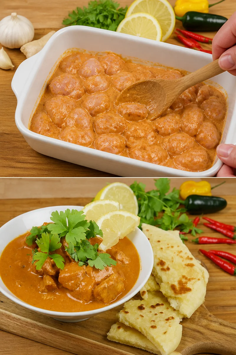 Indisches Butter Chicken aus dem Ofen mit aromatischen Gewürzen und cremiger Sauce