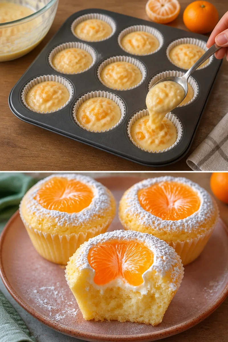 Käsekuchen Muffins mit Mandarinen auf einem Teller serviert