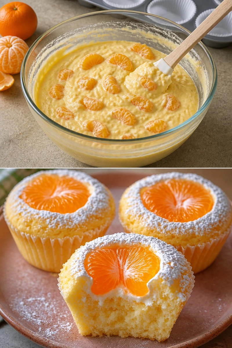 Käsekuchen Muffins mit Mandarinen auf einem Teller serviert