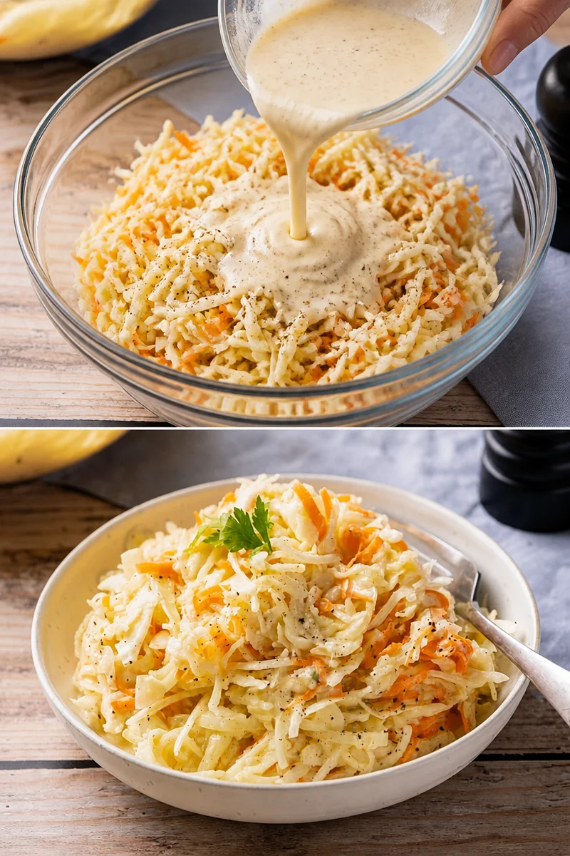 KFC Coleslaw in einer weißen Schüssel, serviert mit frischen Zutaten.