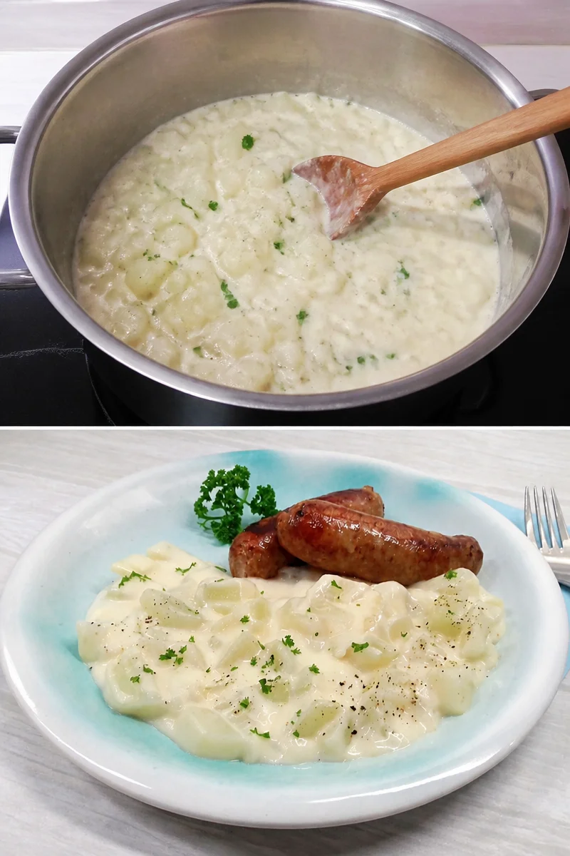 Klassisches Rezept für Kohlrabigemüse, serviert in einer eleganten Schüssel.