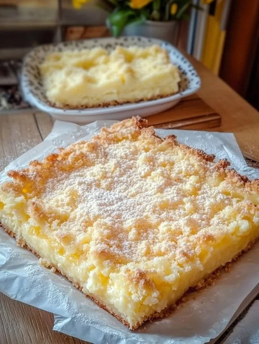 Verführerischer Minuten Vanillepudding-Krümel-Kuchen auf einem Teller