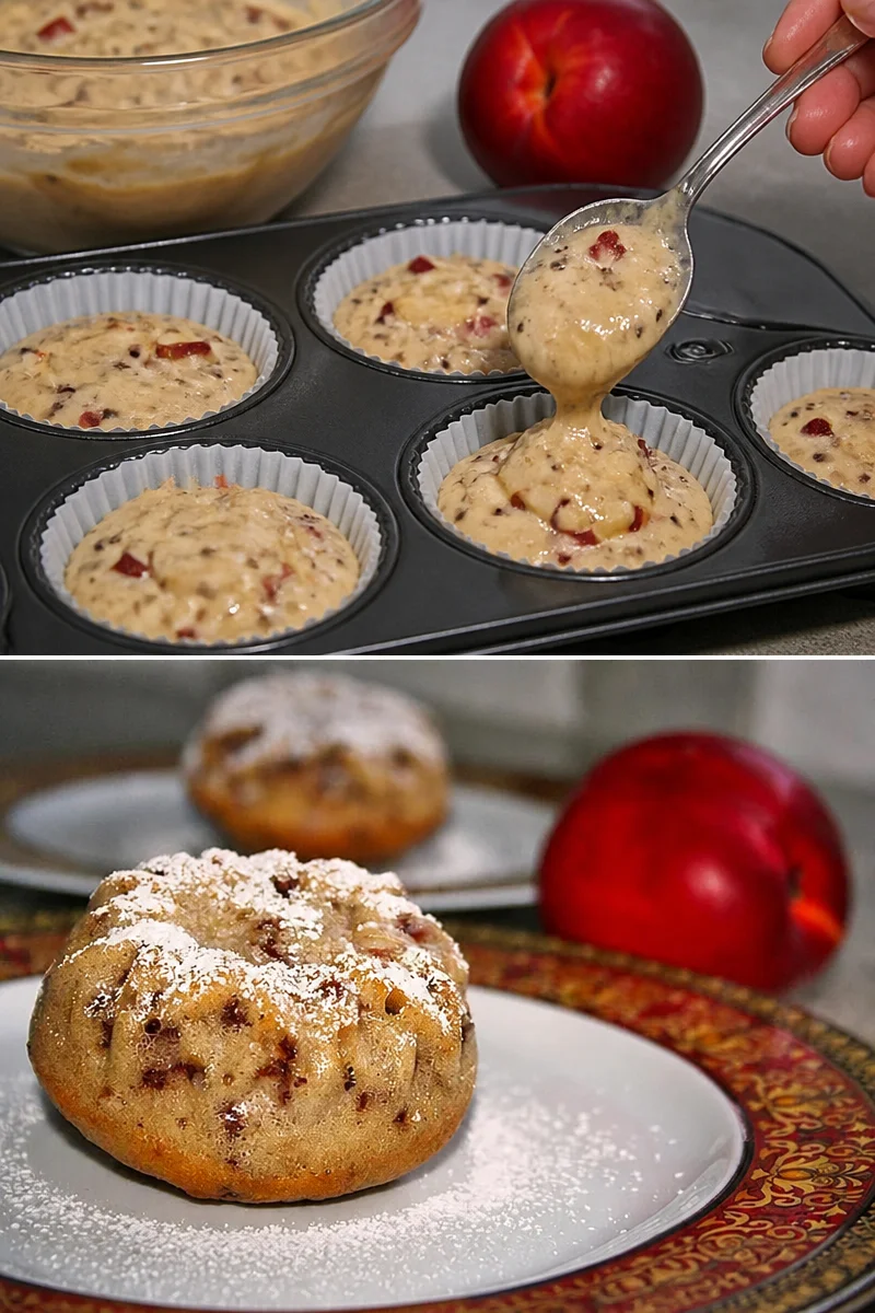 Nektarine Schokoladen Muffins auf einem weißen Teller mit frischen Früchten