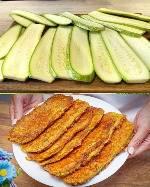 Panierte Zucchini-Scheiben mit Parmesan gebacken und knusprig