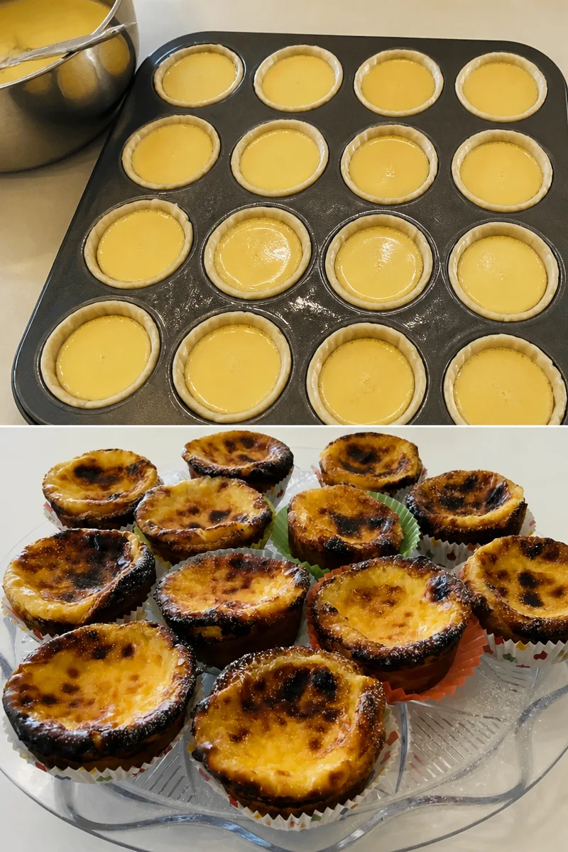 Leckere Pastéis de Nata auf einem Teller präsentiert.