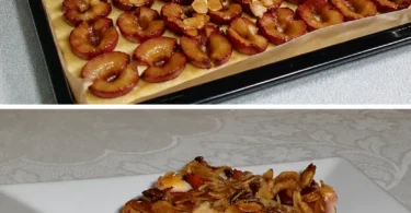 Leckerer Pflaumenblechkuchen auf einem Backblech, perfekt für Naschkatzen