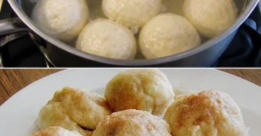 Leckere Pflaumendumplings frisch serviert auf einem Teller
