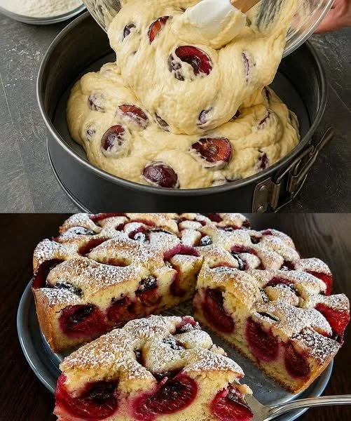 Schneller Pflaumenspongekuchen in 5 Minuten frisch aus dem Ofen
