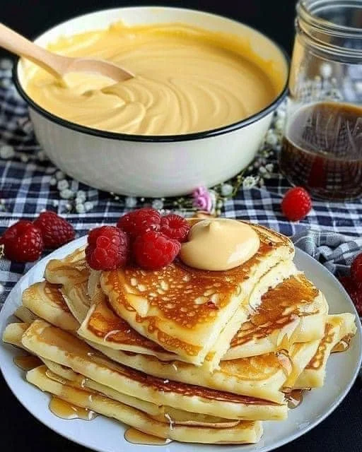 Quark Pfannkuchen mit Pudding auf einem Teller, ganz ohne Mehl