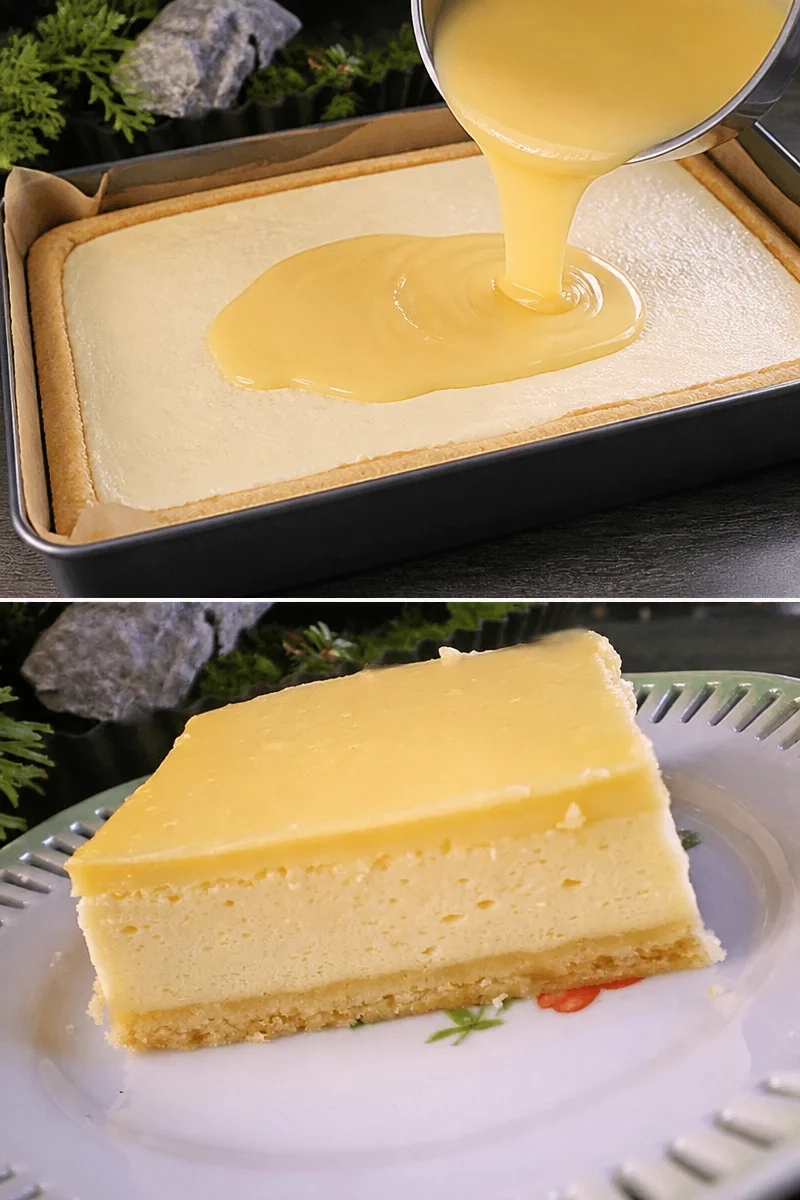 Leckere Quark-Schnitten mit einer geschmeidigen Vanillepuddingglasur