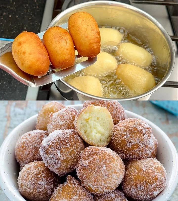 Leckere Quarkbällchen frisch gebacken auf einem Teller.