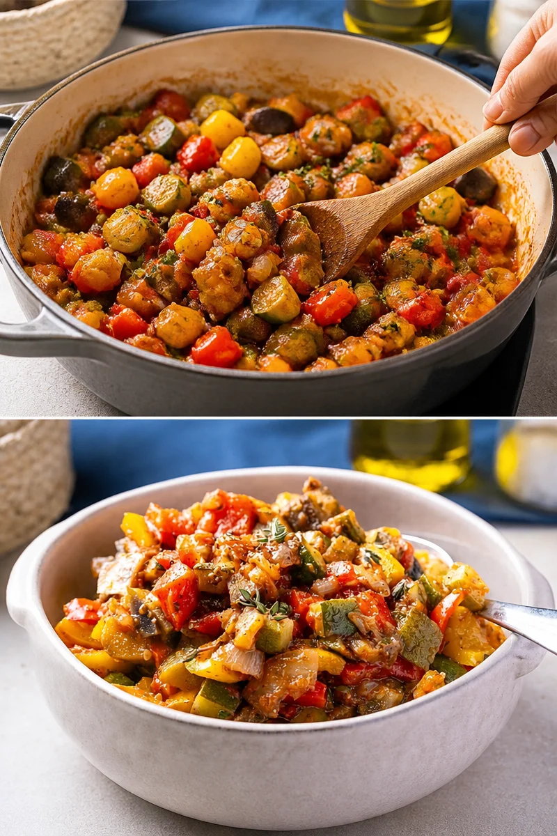 Ein einfaches Rezept für Ratatouille mit frischem Gemüse und Kräutern