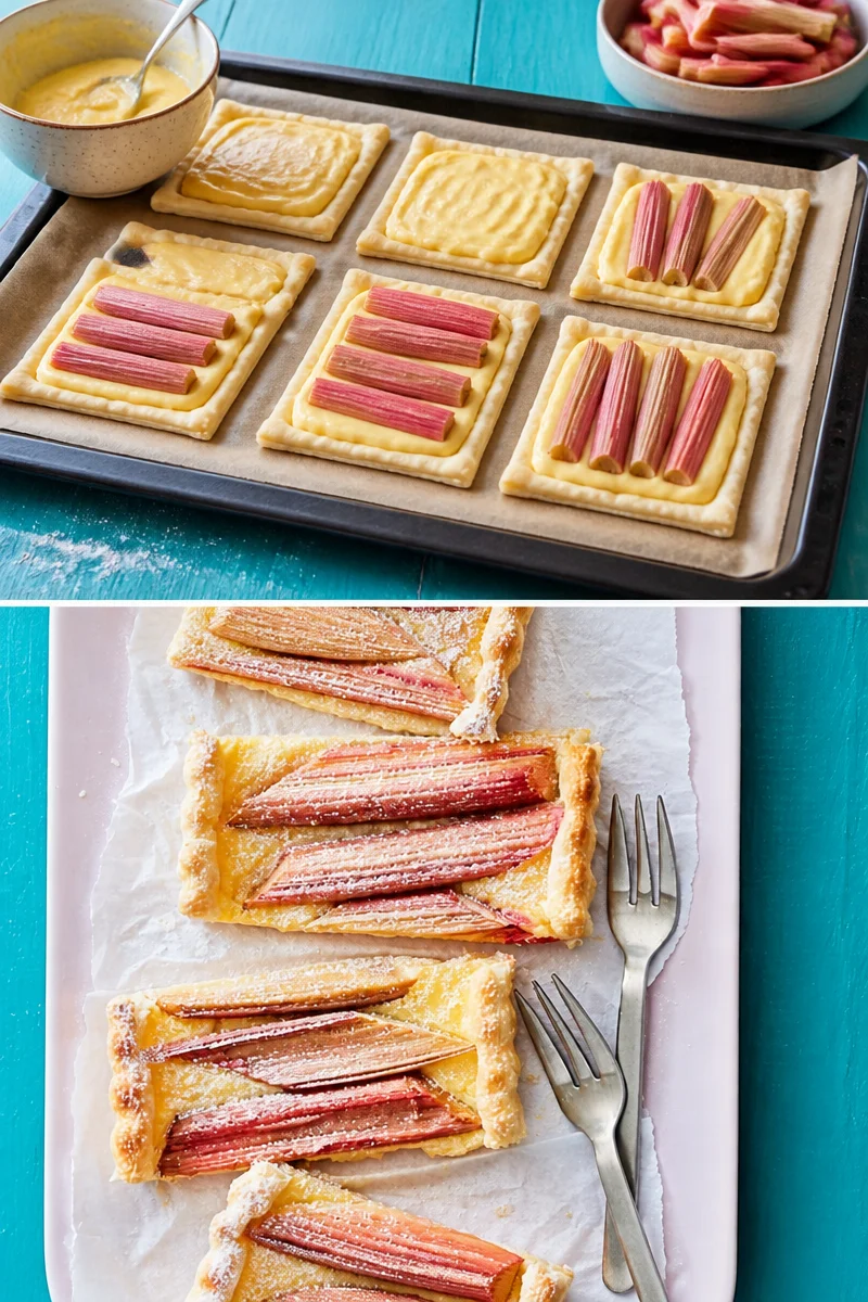Leckere Rhabarber-Tarte auf einem Teller serviert mit frischen Zutaten
