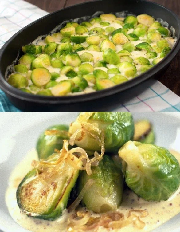 Rosenkohl in einer cremigen Frischkäse Senfsauce angerichtet
