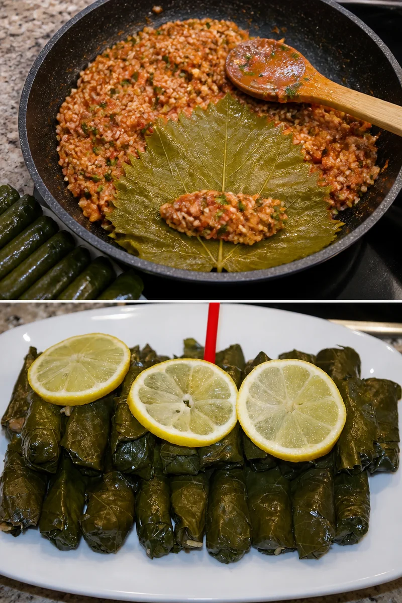 Traditionelles Sarma-Gericht mit gefüllten Weinblättern
