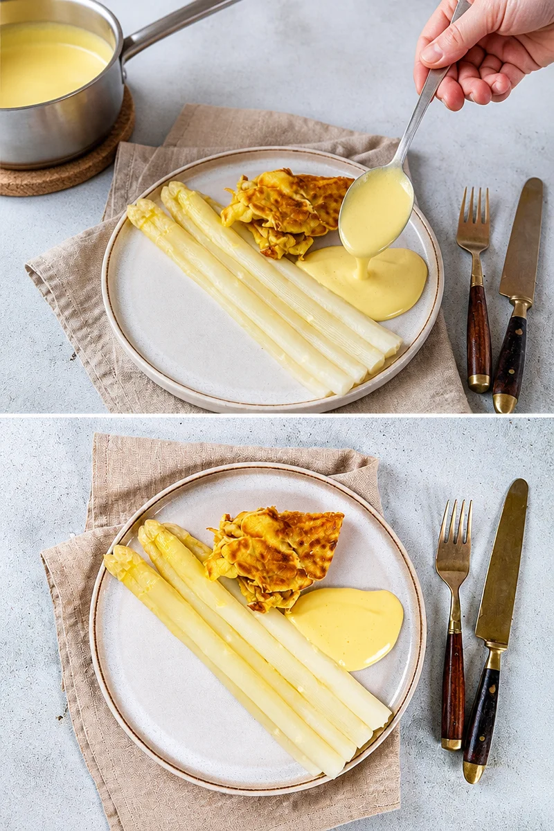 Hausgemachte Sauce Hollandaise für Eier Benedict und Gemüsegerichte