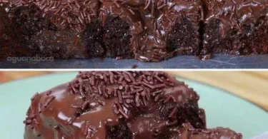Saftiger Schokokuchen mit Schokoladenglasur auf einem Tisch