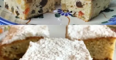 Stollenkuchen vom Blech mit Marzipan, frisch gebacken und dekoriert