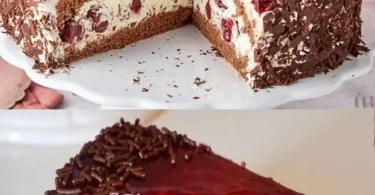 Stracciatella Kirsch Torte mit Schokoladenstückchen und Kirschen