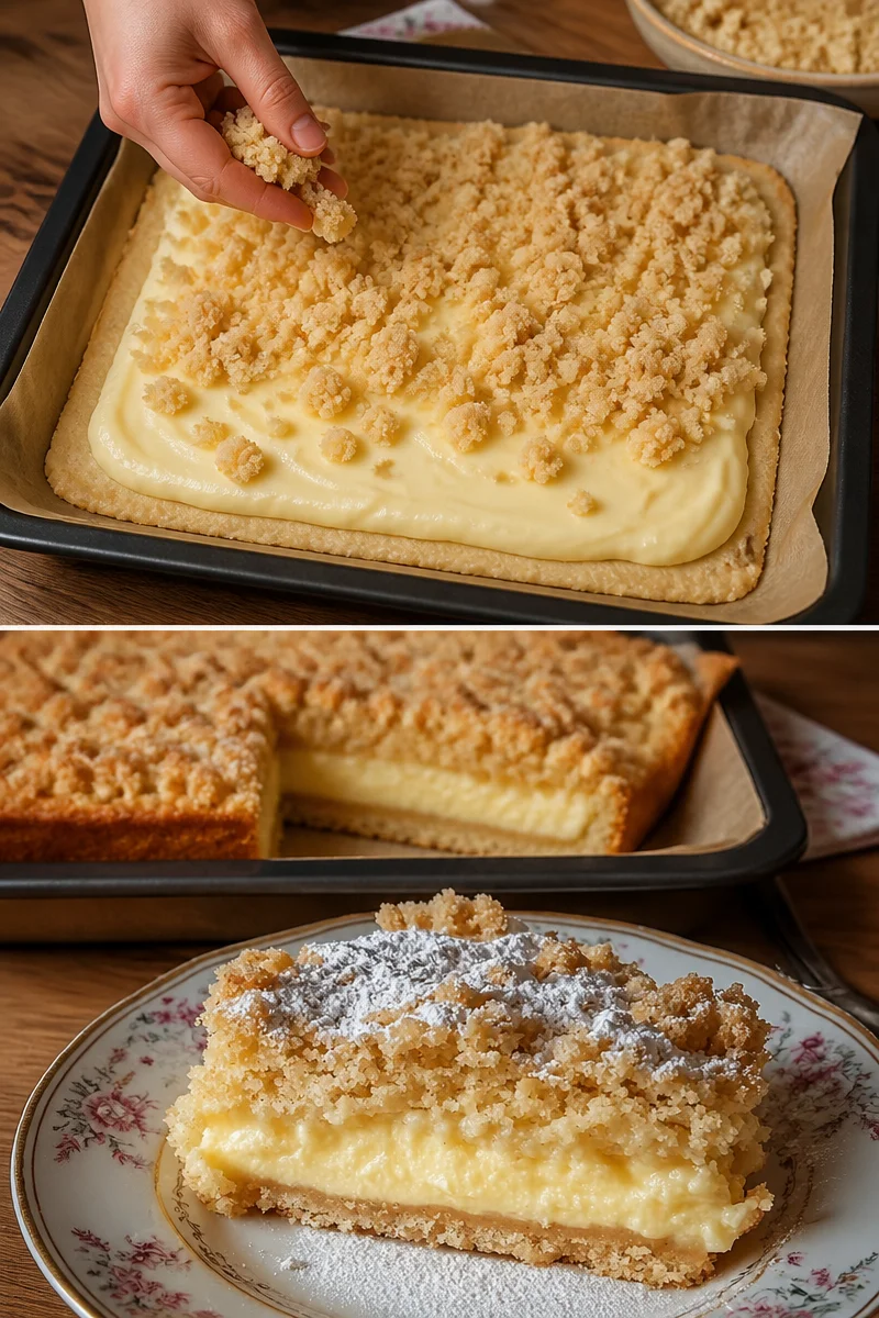Streuselkuchen mit Vanillepudding