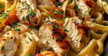Tagliatelle mit saftigem Hähnchenbrustfilet in einer cremigen Sauce