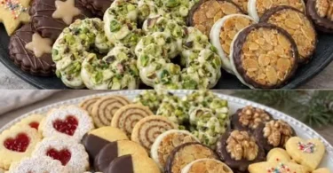 Verschiedene Sorten Plätzchen aus 4 Teigen auf einem Teller