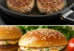 Leckere Thunfisch-Burger auf einem Grill serviert