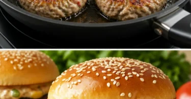 Leckere Thunfisch-Burger auf einem Grill serviert